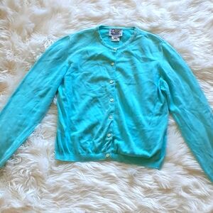 Lilly Pulitzer Aqua Cotton Cardigan Size Petite Medium
